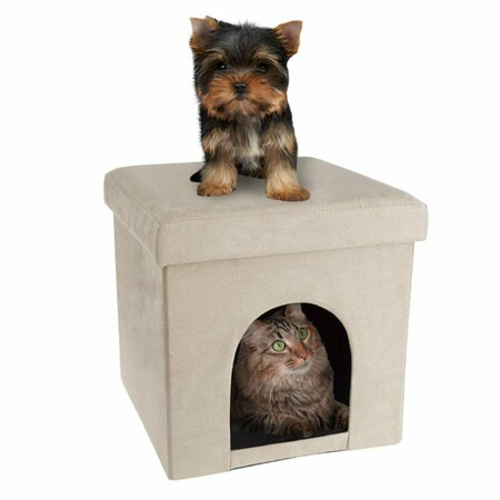 DARETOCARE Pet House Ottoman Collapsible Multipurpose Cat or Small Dog Bed, Microsuede - Tan DA3236309